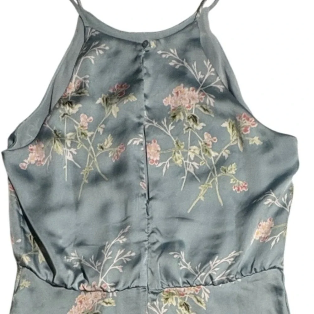 Lush Blue Floral Satin Peplum Halter Top Sleeveless High Neck Medium Cottagecore - Picture 9 of 9